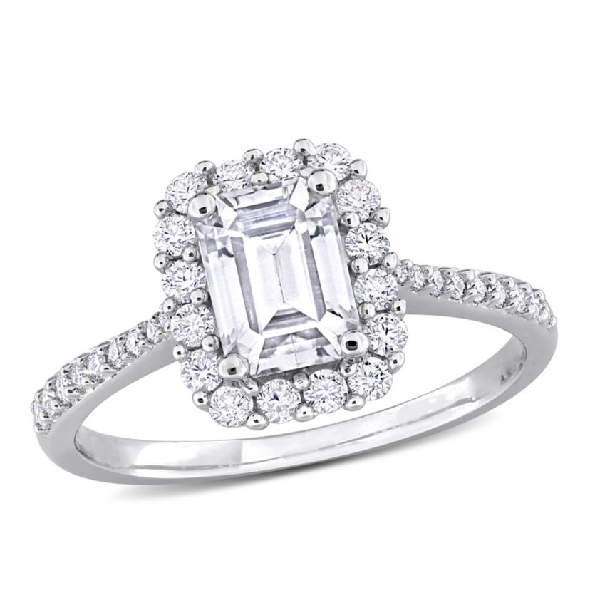 Lab Created Created Moissanite Halo Ring in Sterling Silver