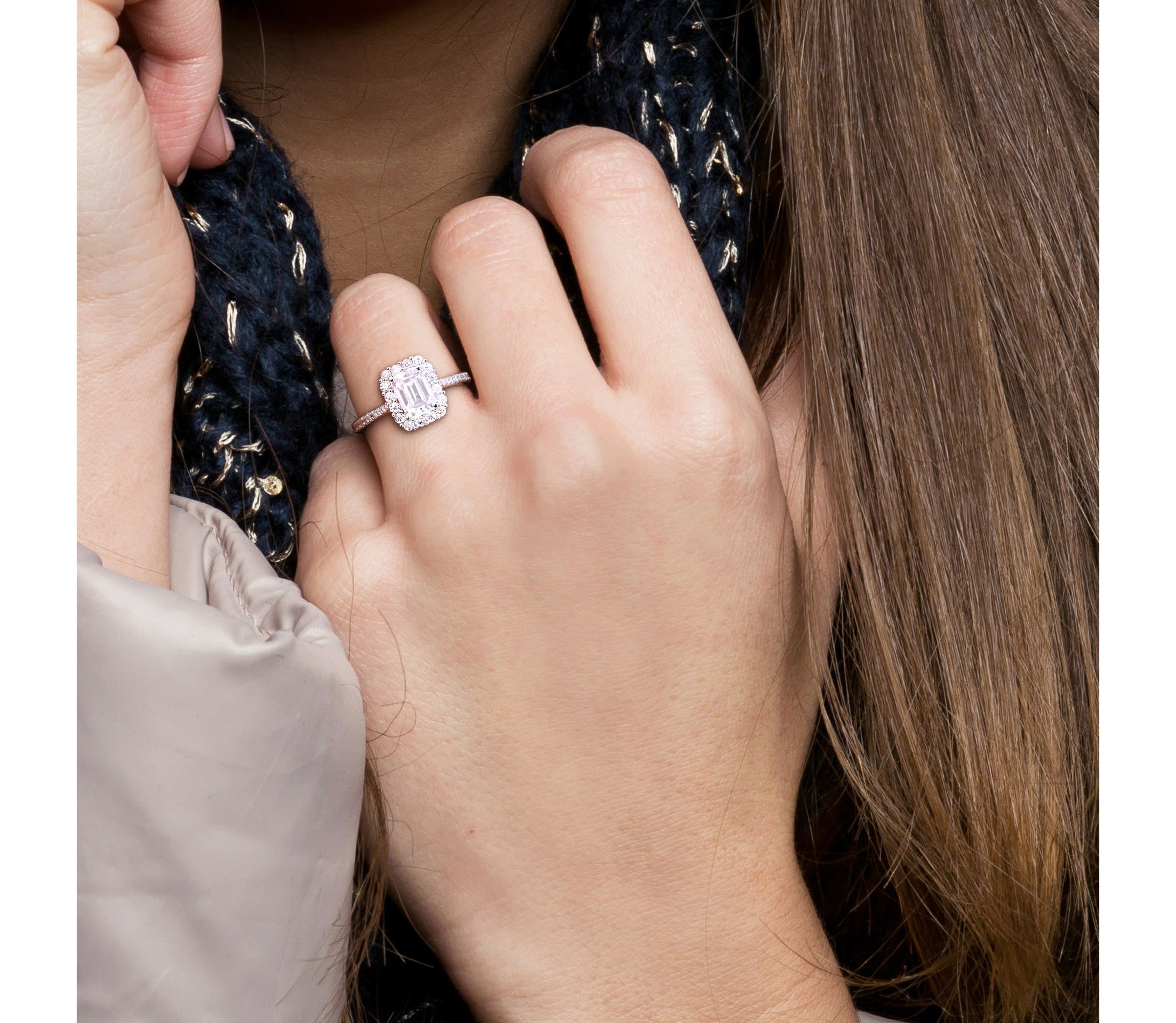 Lab Created Created Moissanite Halo Ring in Sterling Silver