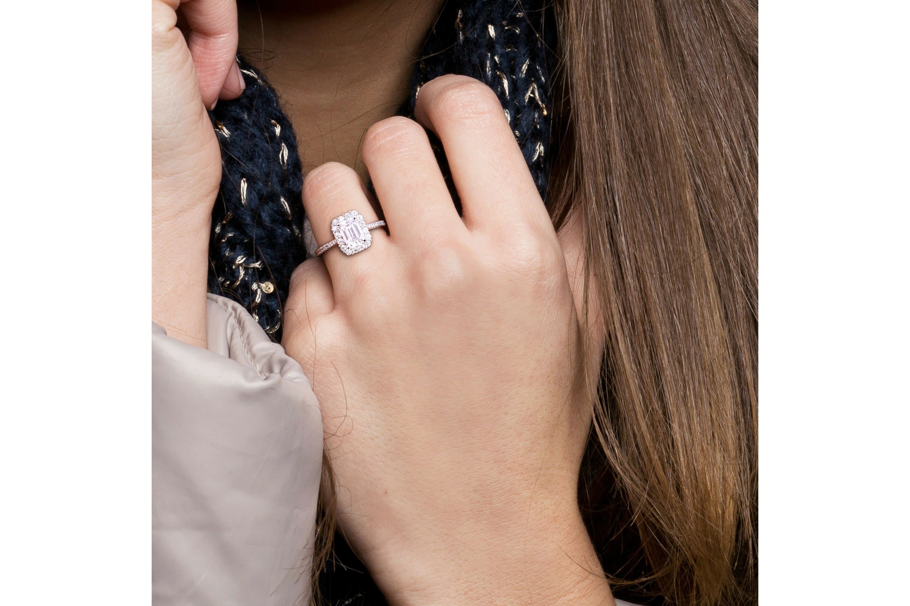Lab Created Created Moissanite Halo Ring in Sterling Silver