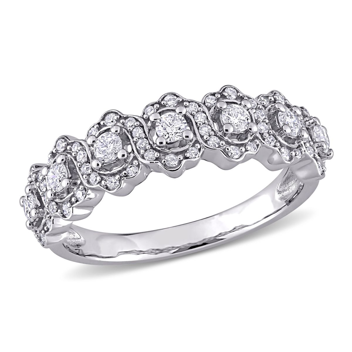 1/2 ct. t.w. Diamond Halo Semi-Eternity Ring in 10K White Gold