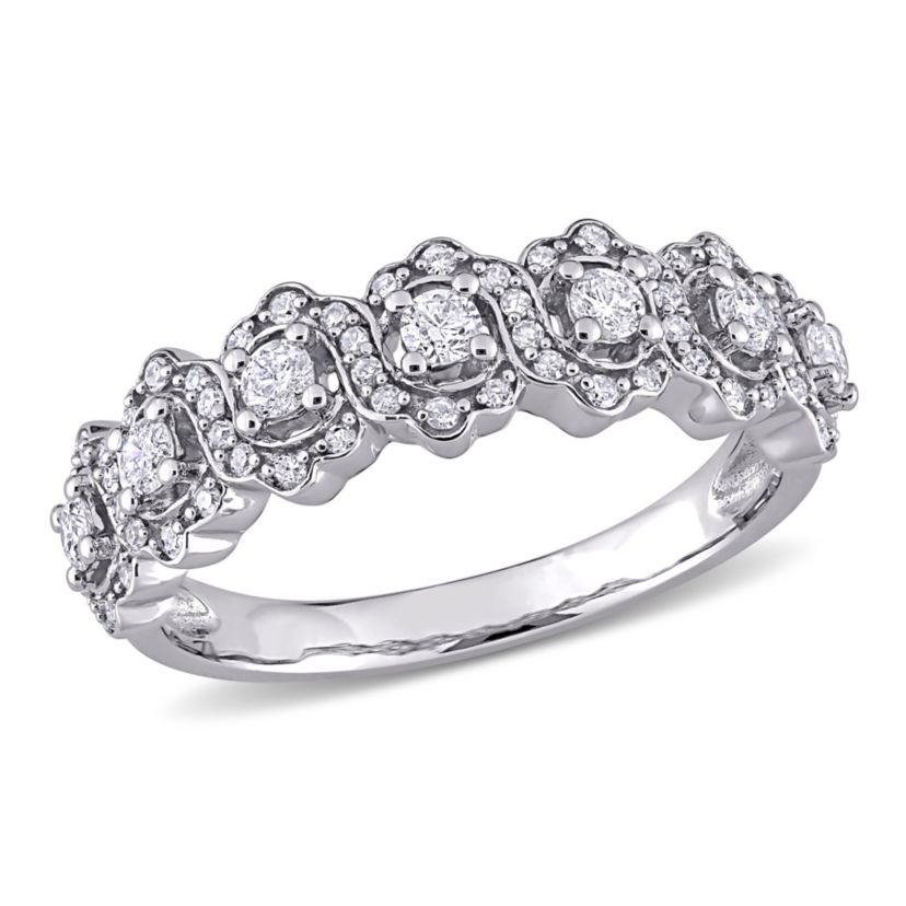 1/2 ct. t.w. Diamond Halo Semi-Eternity Ring in 10K White Gold