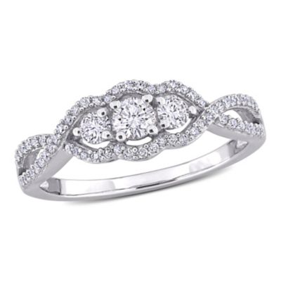 Belk & Co 1/2 ct. t.w. Diamond 3-Stone Halo Engagement Ring in 14K White Gold -  540042611767864