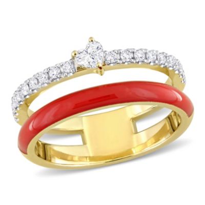 Belk & Co 1/3 ct. t.w. Diamond with Red Enamel Double Row Ring in 14K Yellow Gold
