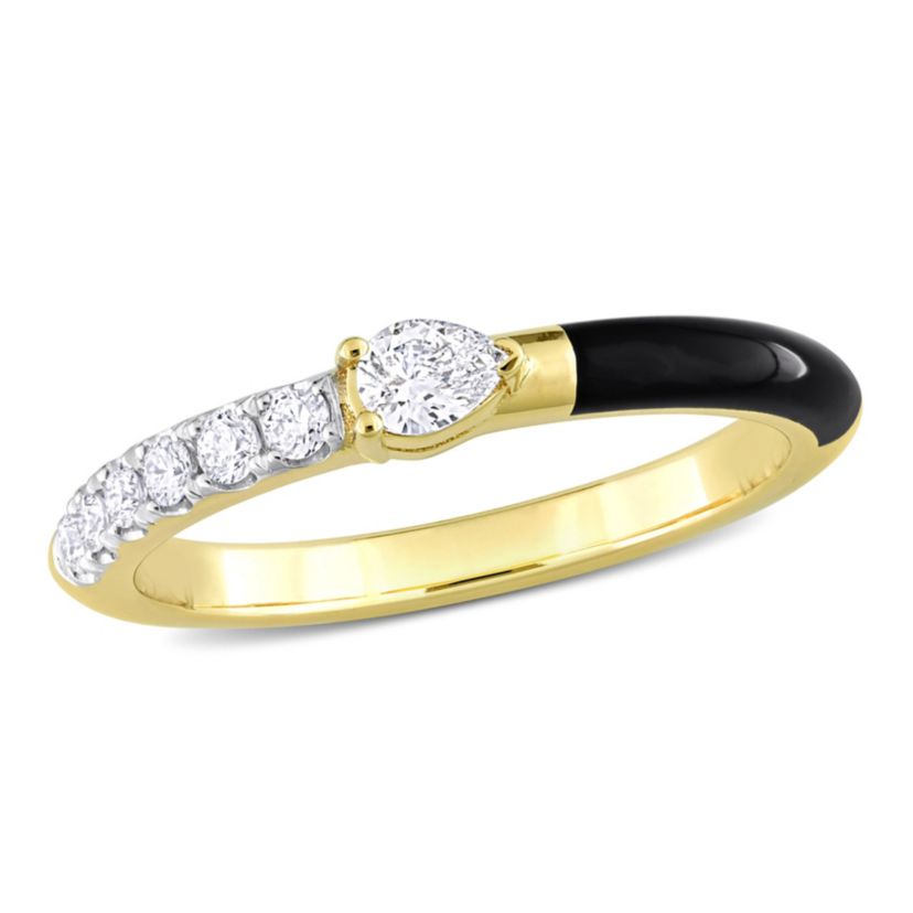 1/4 ct. t.w. Diamond with Black Enamel Ring in 14K Yellow Gold