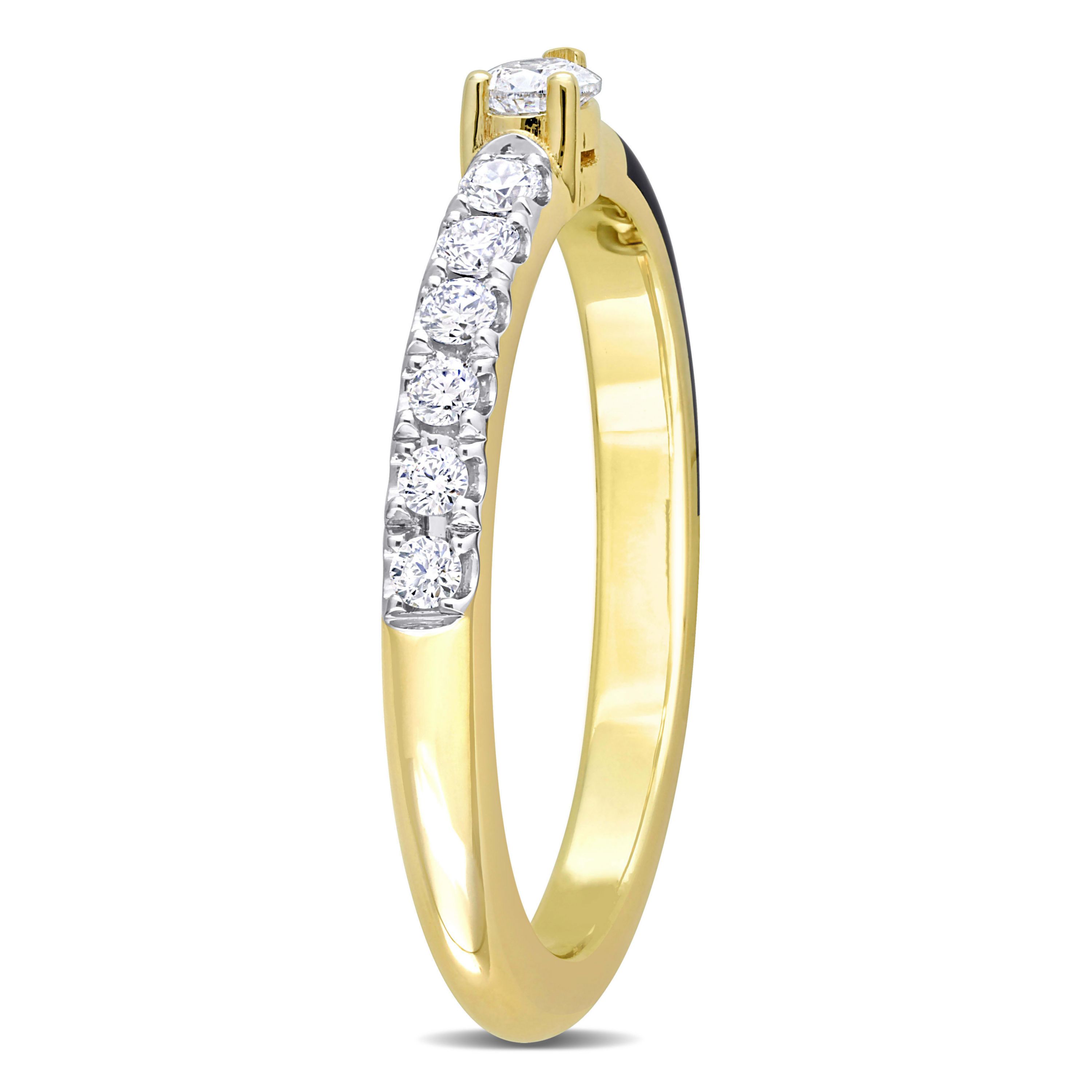1/4 ct. t.w. Diamond with Black Enamel Ring in 14K Yellow Gold
