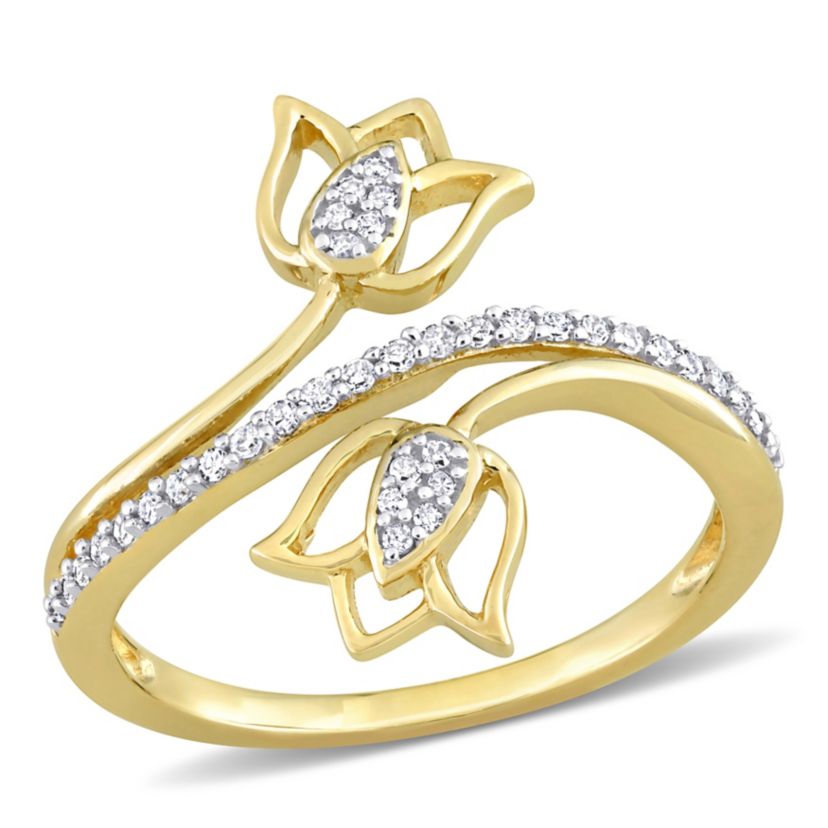 1/6 ct. t.w. Diamond Bypass Lotus Ring in 10K Yellow Gold