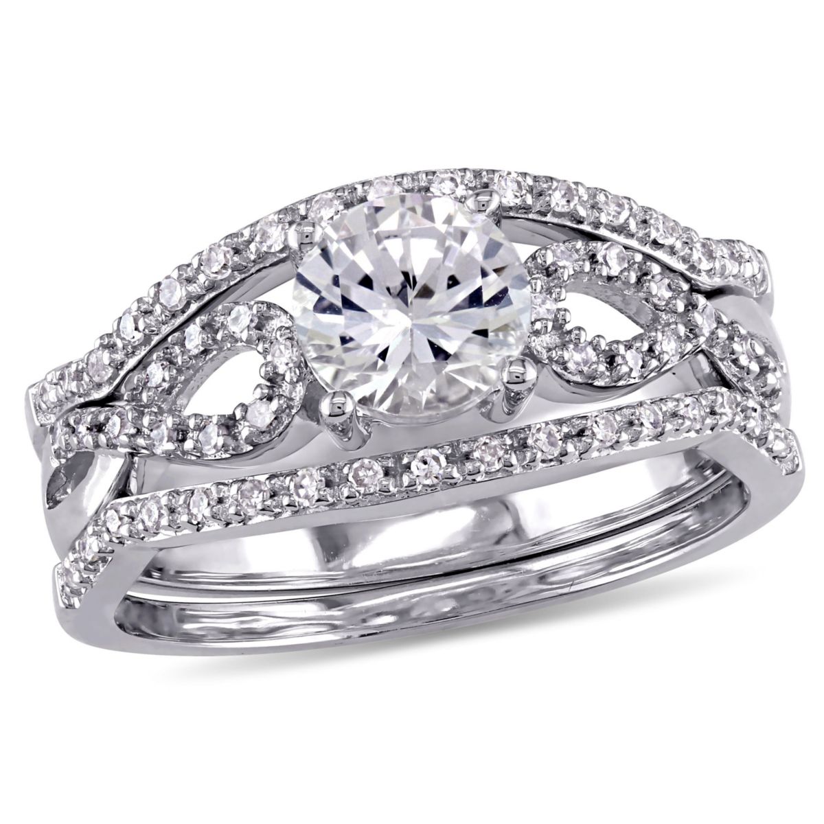 Lab Created Created White Sapphire and 1/4 ct. t.w. Diamond Infinity Bridal Ring Set in 10K White Gold