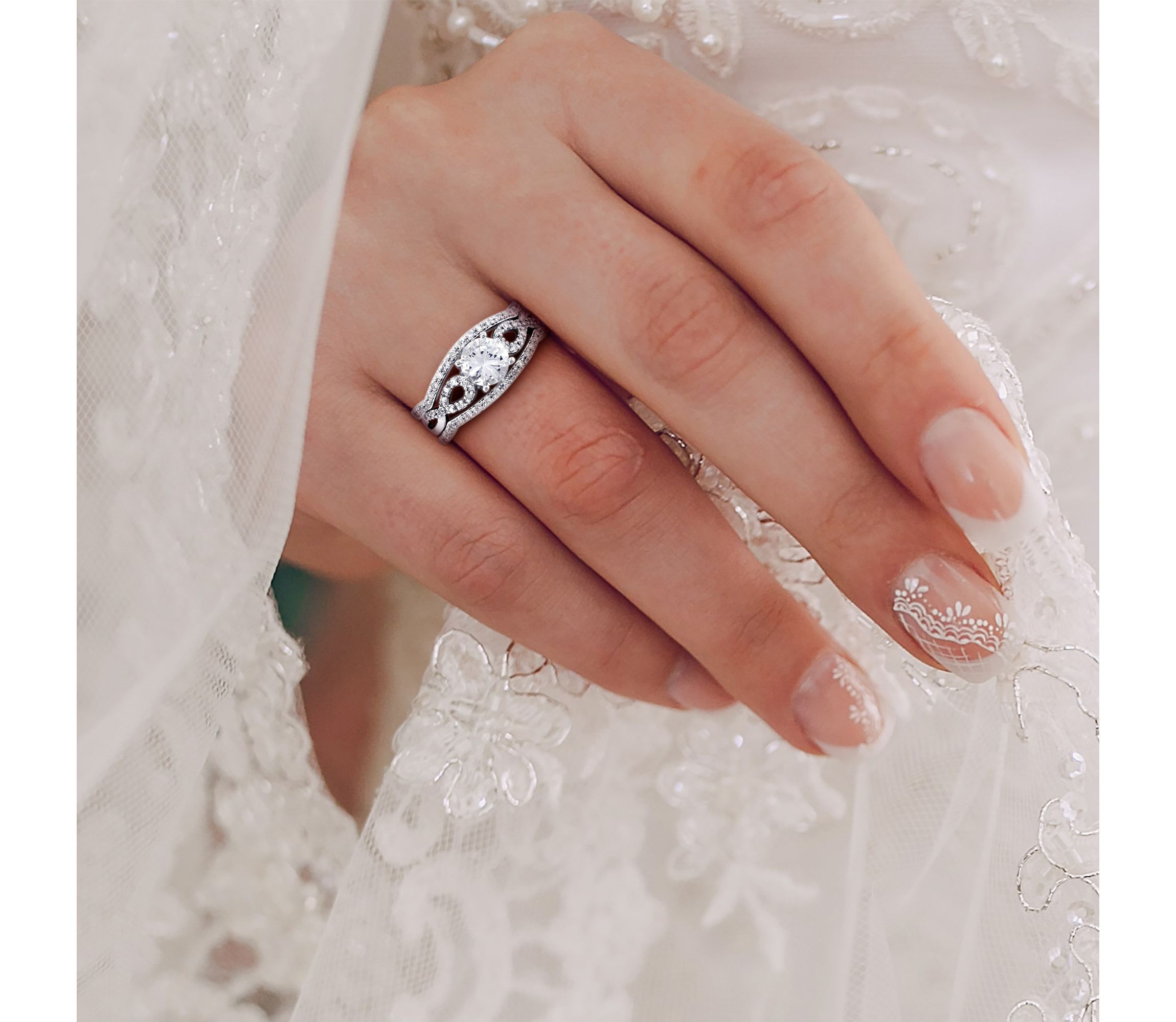 Lab Created Created White Sapphire and 1/4 ct. t.w. Diamond Infinity Bridal Ring Set in 10K White Gold