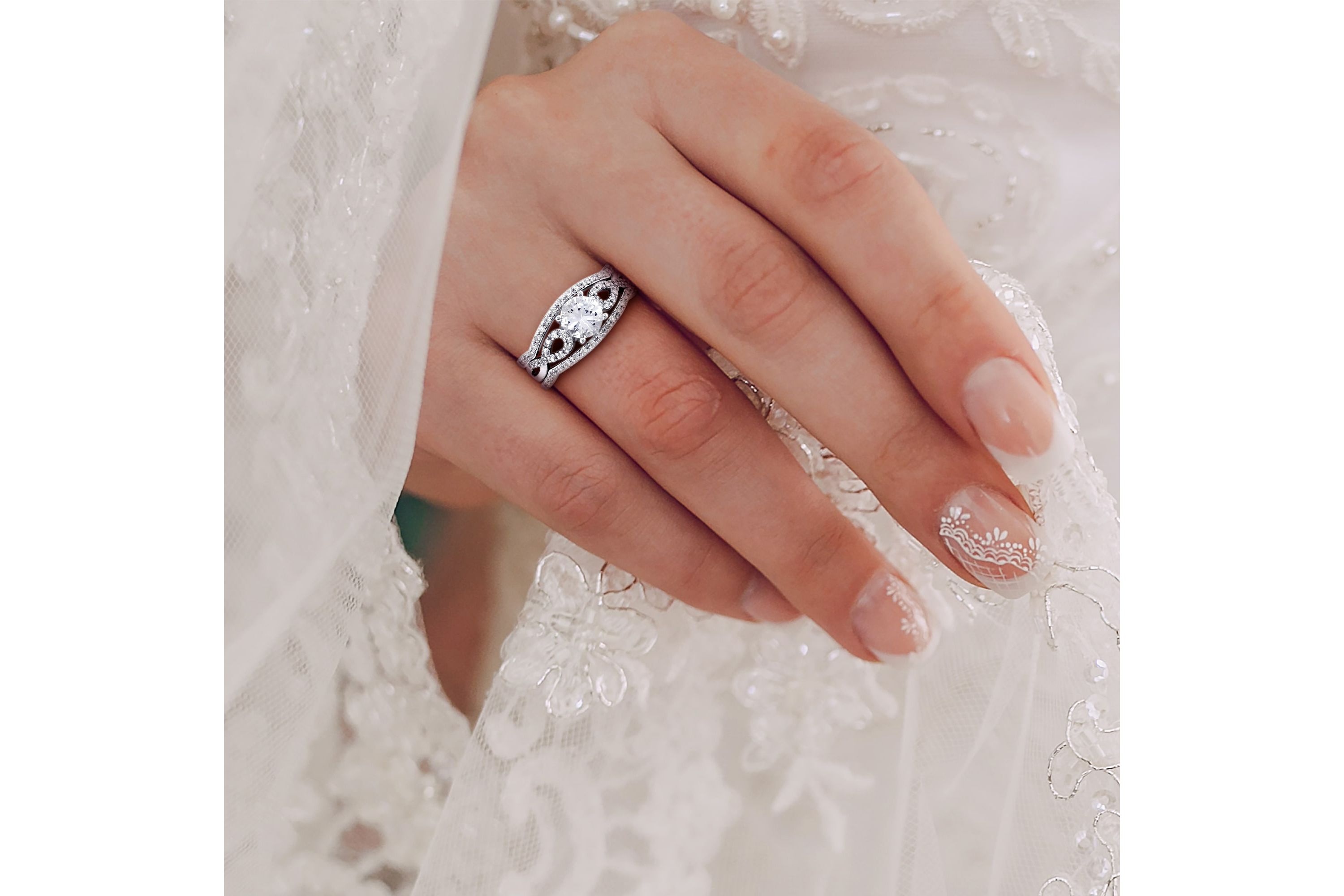 Lab Created Created White Sapphire and 1/4 ct. t.w. Diamond Infinity Bridal Ring Set in 10K White Gold