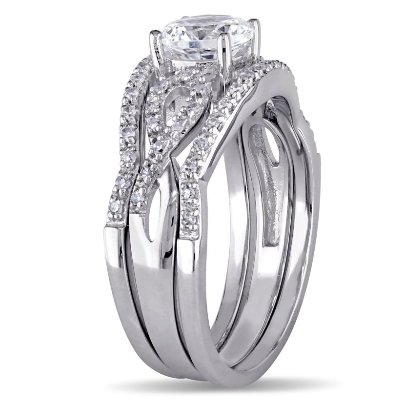 Lab Created Created White Sapphire and 1/4 ct. t.w. Diamond Infinity Bridal Ring Set in 10K White Gold
