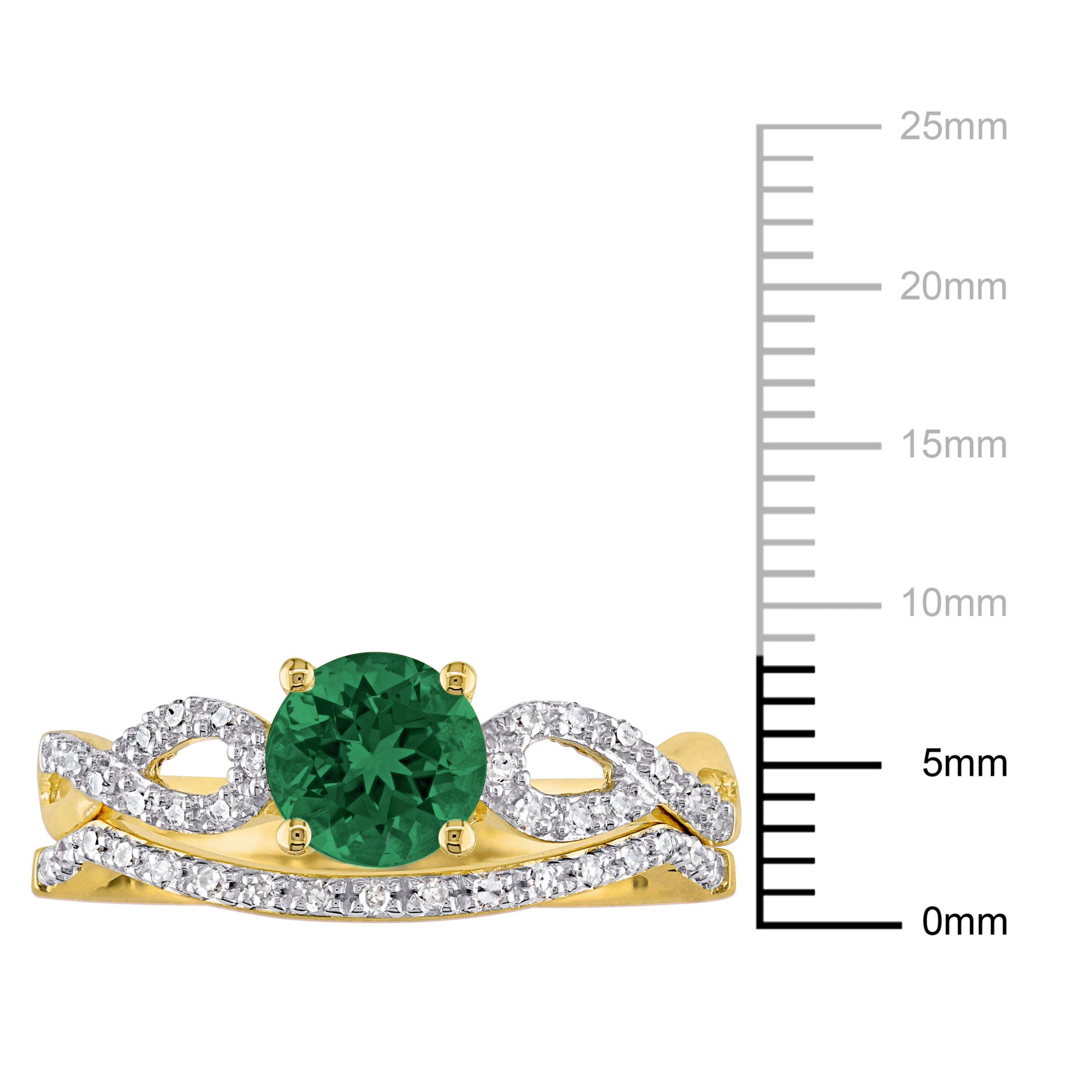 Lab Created Created Emerald and 1/7 ct. t.w. Diamond Vintage Bridal Ring set in 10K Yellow Gold