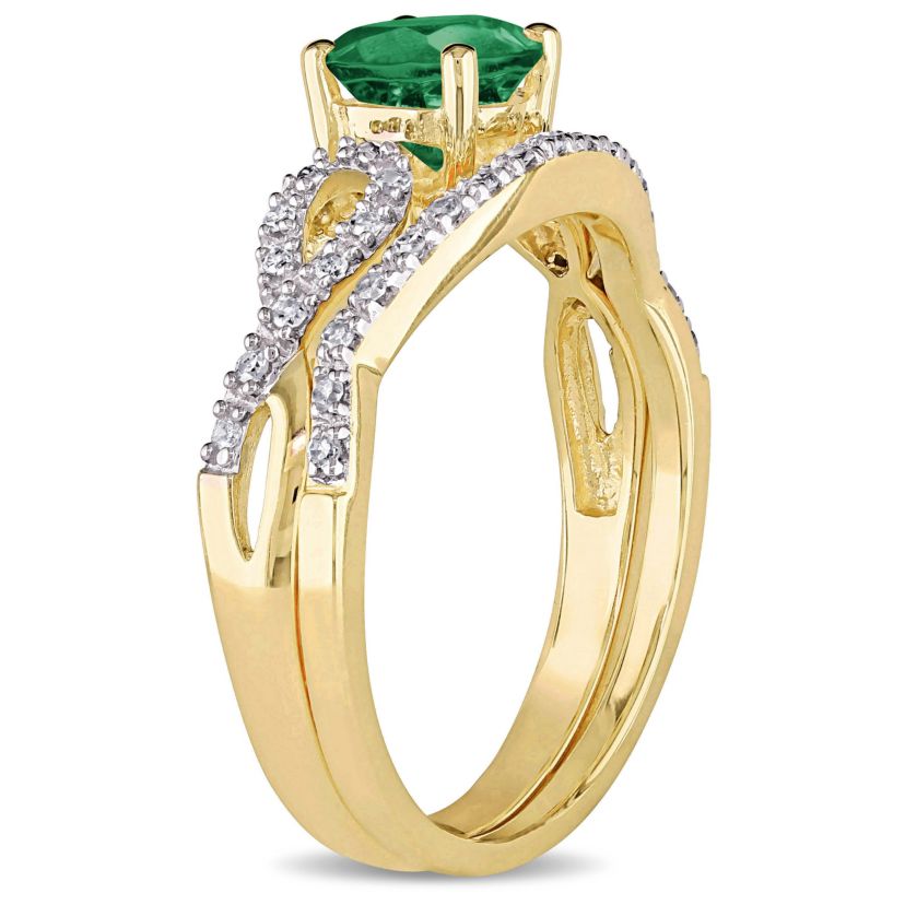 Lab Created Created Emerald and 1/7 ct. t.w. Diamond Vintage Bridal Ring set in 10K Yellow Gold