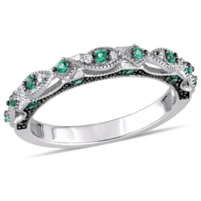 Belk & Co Lab Created Emerald and Diamond Accent Vintage Anniversary Ring in 10K White Gold with Black Rhodium