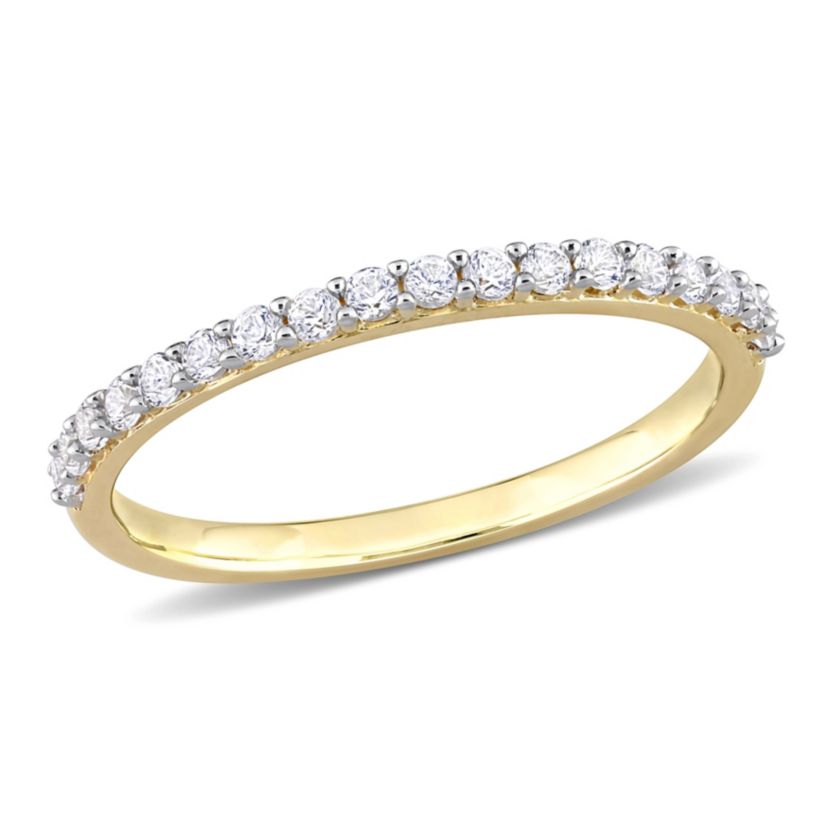 Lab Created Created White Sapphire Semi-Eternity Ring in 10K Yellow Gold