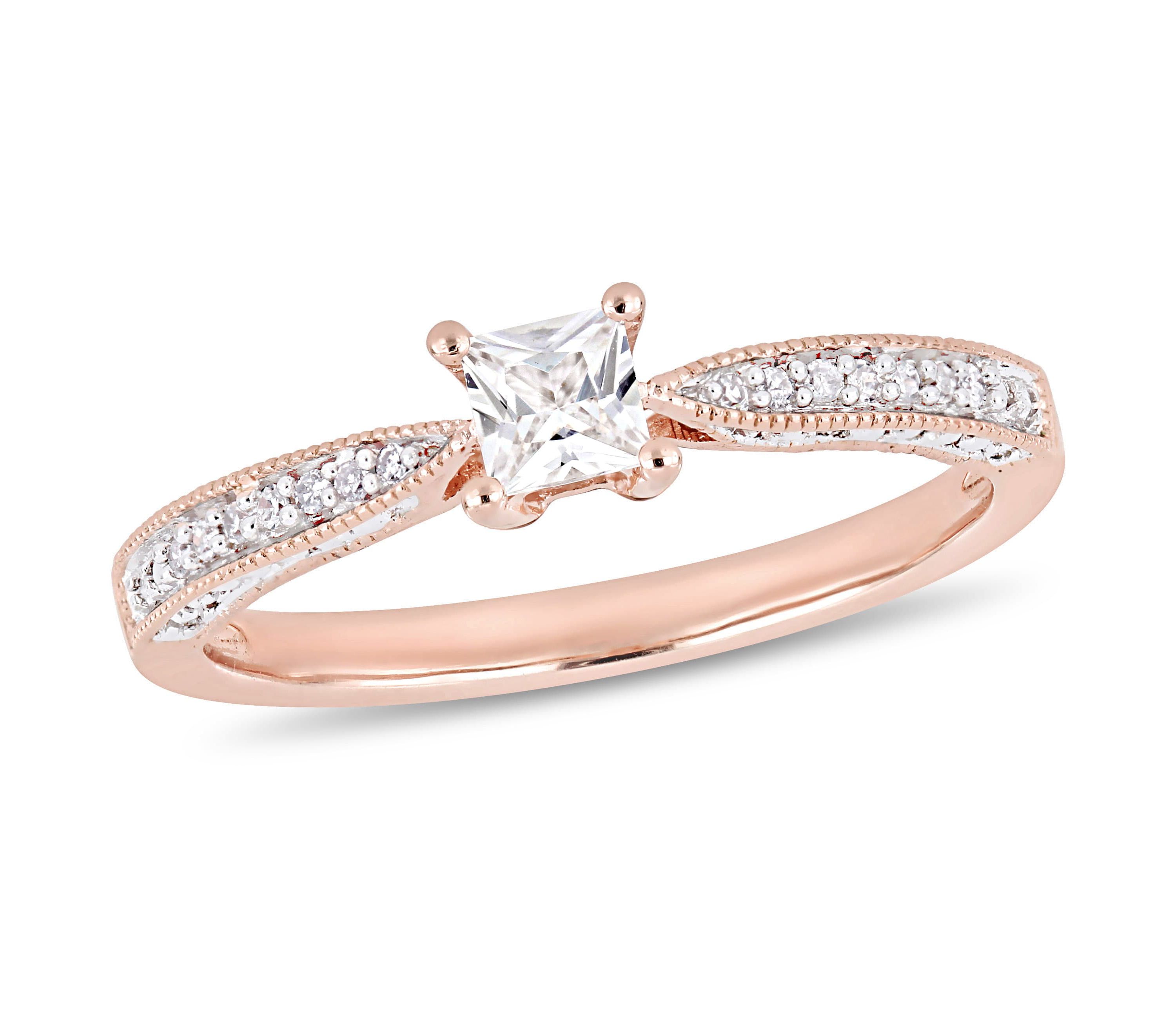 Lab Created Created White Sapphire and Diamond Engagement Ring in Rose Plated Sterling Silver