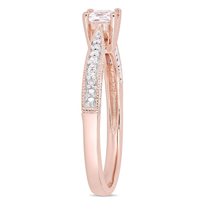 Lab Created Created White Sapphire and Diamond Engagement Ring in Rose Plated Sterling Silver