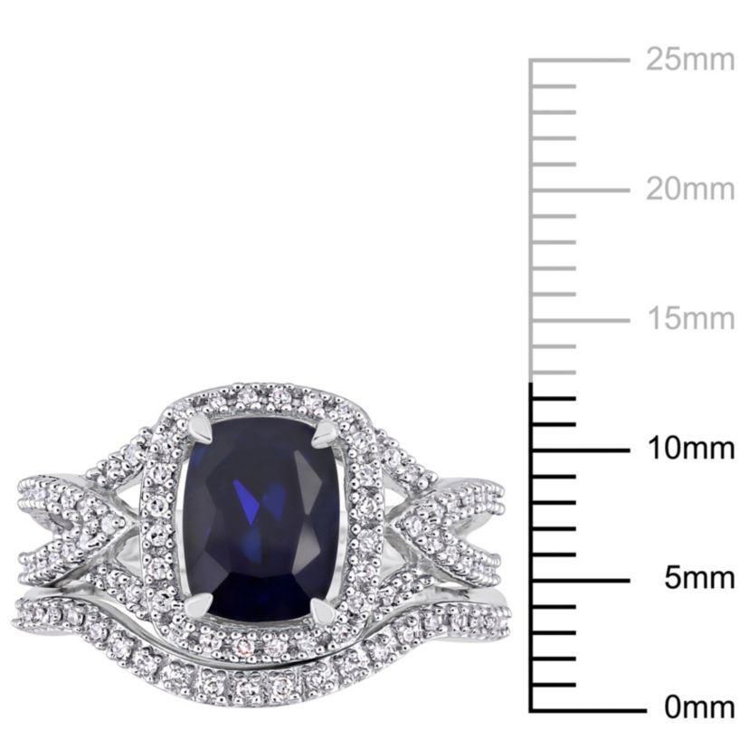 Lab Created Created Blue Sapphire and 1/4 ct. t.w. Diamond Bridal Ring Set in 10K White Gold