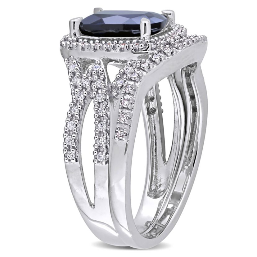 Lab Created Created Blue Sapphire and 1/4 ct. t.w. Diamond Bridal Ring Set in 10K White Gold