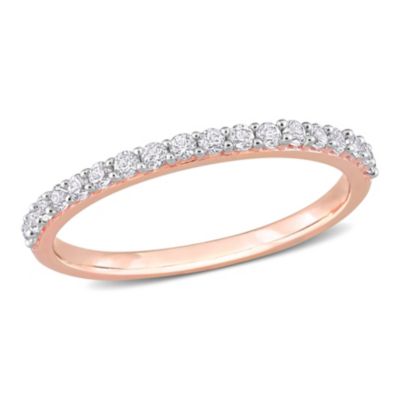 Belk & Co Lab Created Created White Sapphire Semi-Eternity Ring in 10K Rose Gold, Pink, 6.5