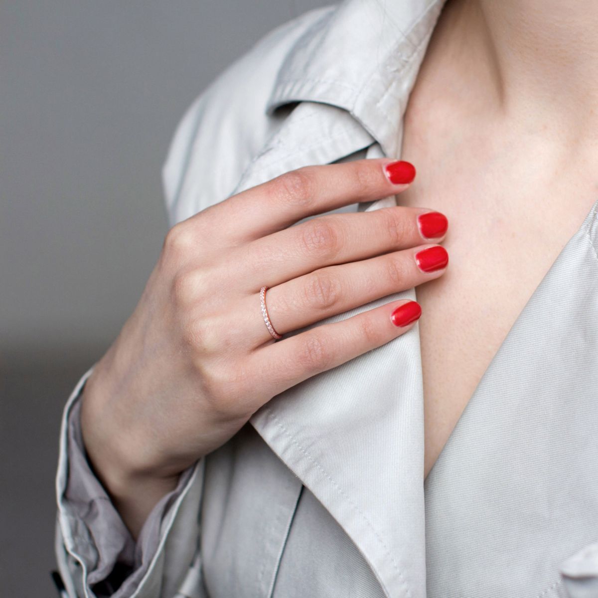 Lab Created Created White Sapphire Semi-Eternity Ring in 10K Rose Gold