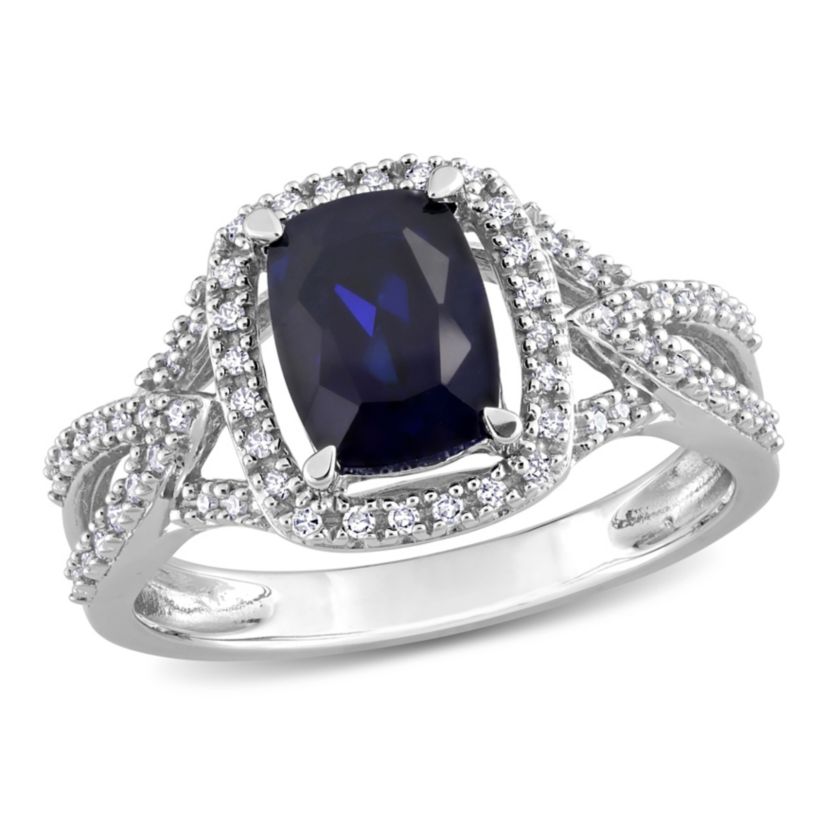 Lab Created Created Blue Sapphire and 1/6 ct. t.w. Diamond Crossover Ring in 10K White Gold