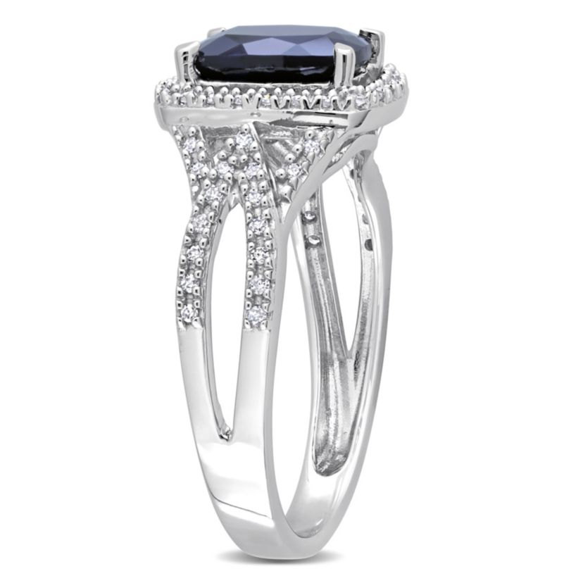 Lab Created Created Blue Sapphire and 1/6 ct. t.w. Diamond Crossover Ring in 10K White Gold