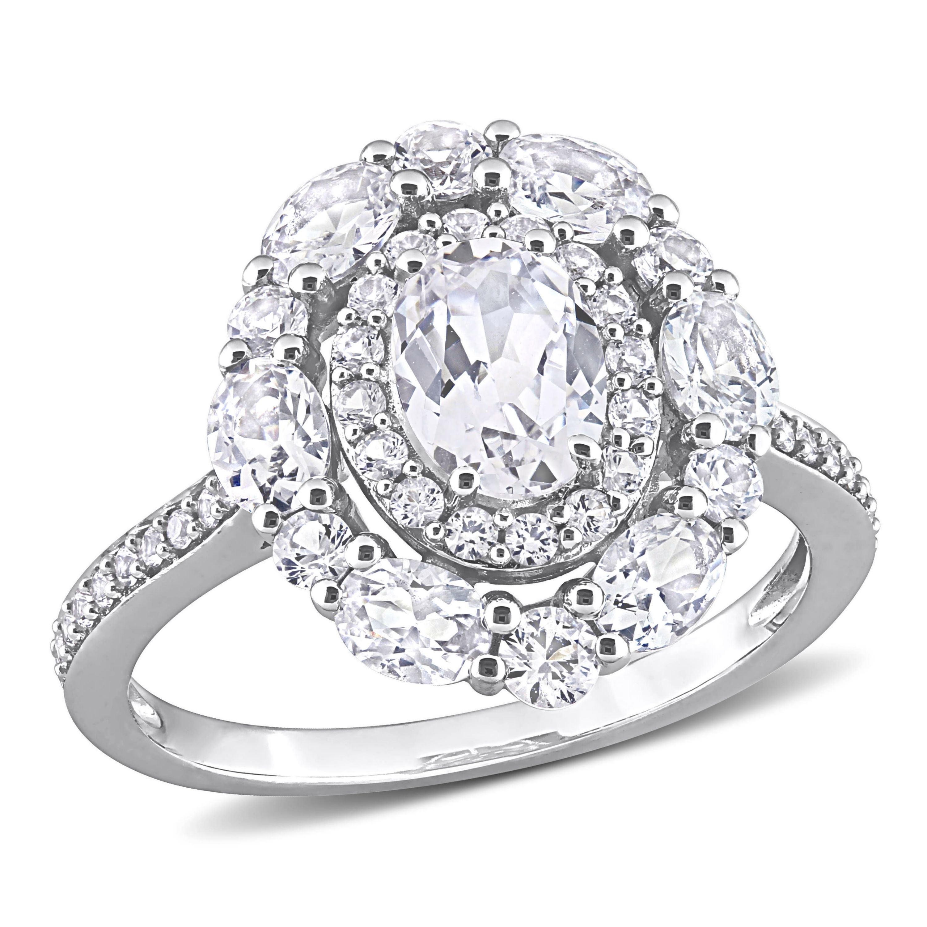 Lab Created Created White Sapphire Fancy Halo Engagement Ring in 10K White Gold