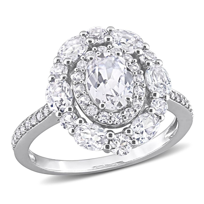 Lab Created Created White Sapphire Fancy Halo Engagement Ring in 10K White Gold