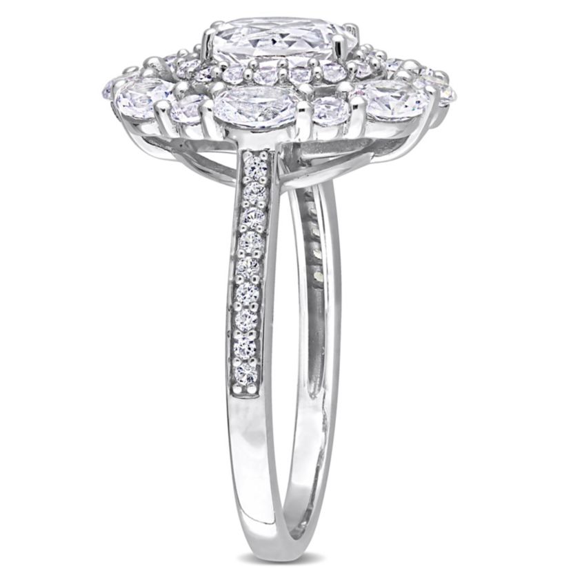 Lab Created Created White Sapphire Fancy Halo Engagement Ring in 10K White Gold