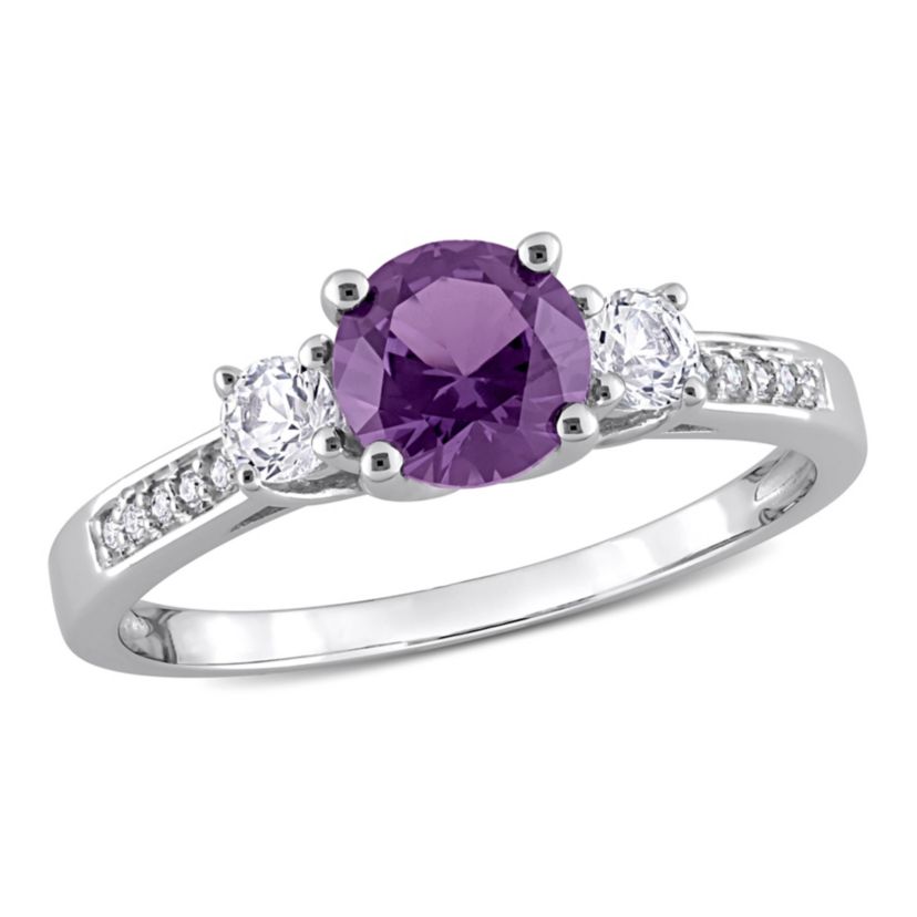Lab Created Simulated Alexandrite and Created White Sapphire with Diamond Accent 3-Stone Engagement Ring in 10K White Gold