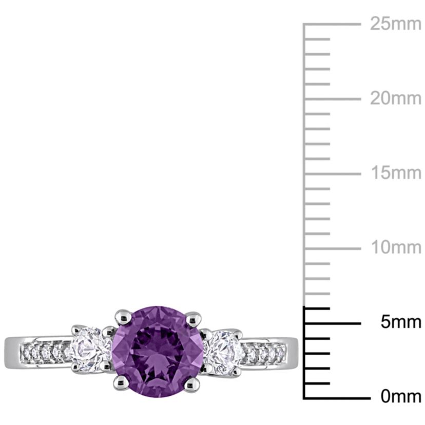 Lab Created Simulated Alexandrite and Created White Sapphire with Diamond Accent 3-Stone Engagement Ring in 10K White Gold