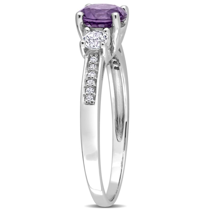 Lab Created Simulated Alexandrite and Created White Sapphire with Diamond Accent 3-Stone Engagement Ring in 10K White Gold