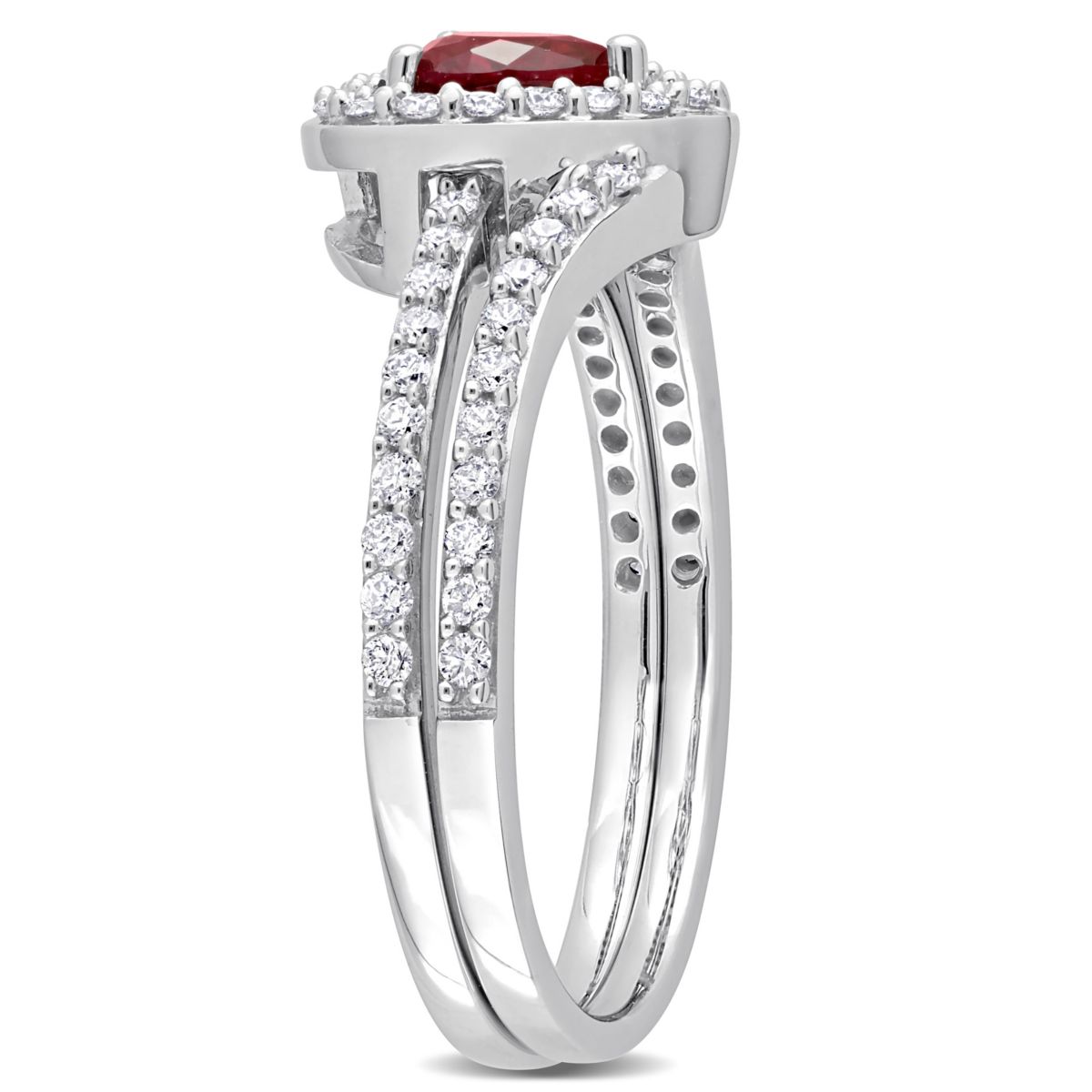 Lab Created Created Ruby and 1/2 ct. t.w. Diamond Bridal Ring Set in 10K White Gold