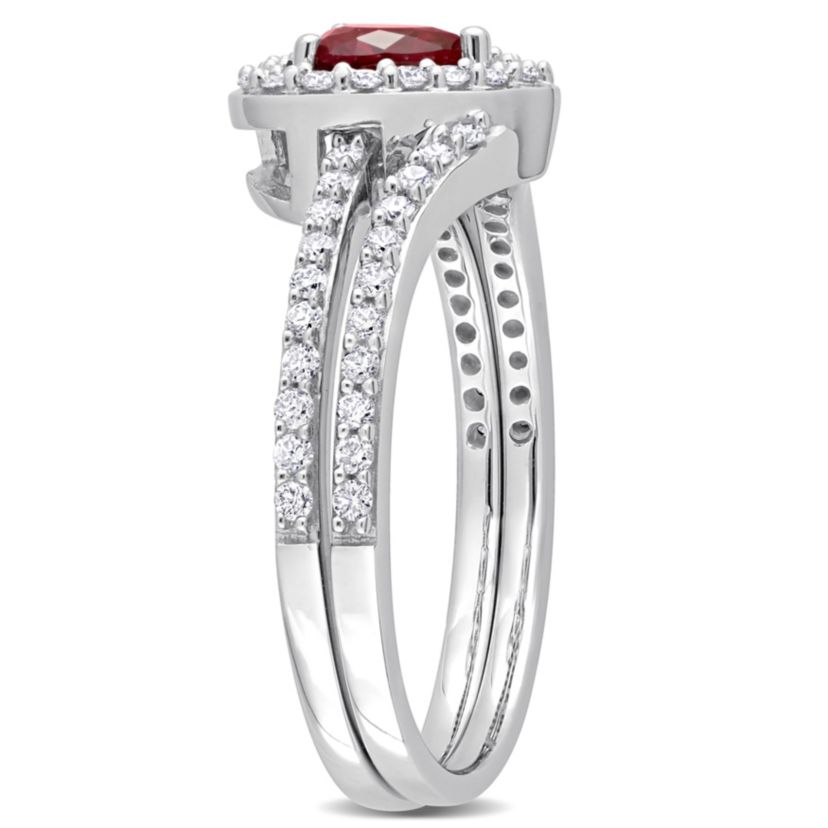 Lab Created Created Ruby and 1/2 ct. t.w. Diamond Bridal Ring Set in 10K White Gold