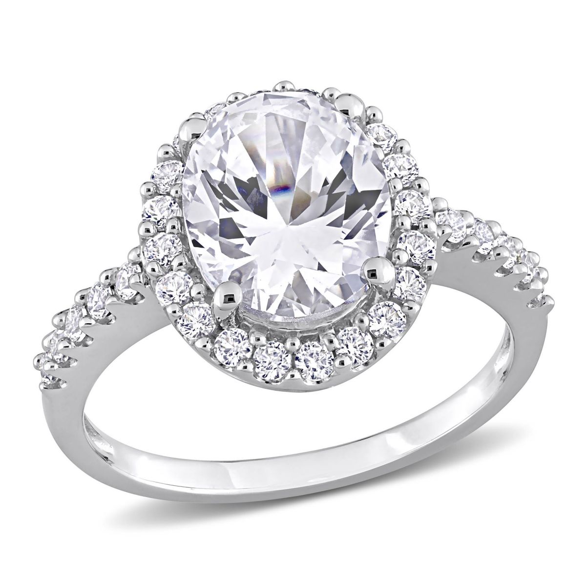 Lab Created Created White Sapphire Halo Ring in 10K White Gold