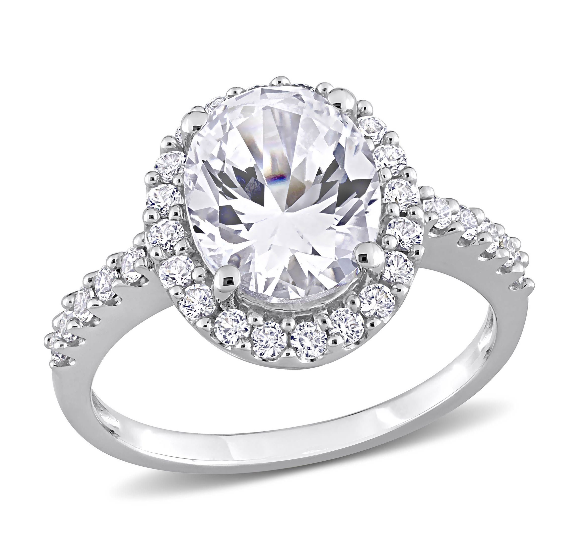 Lab Created Created White Sapphire Halo Ring in 10K White Gold