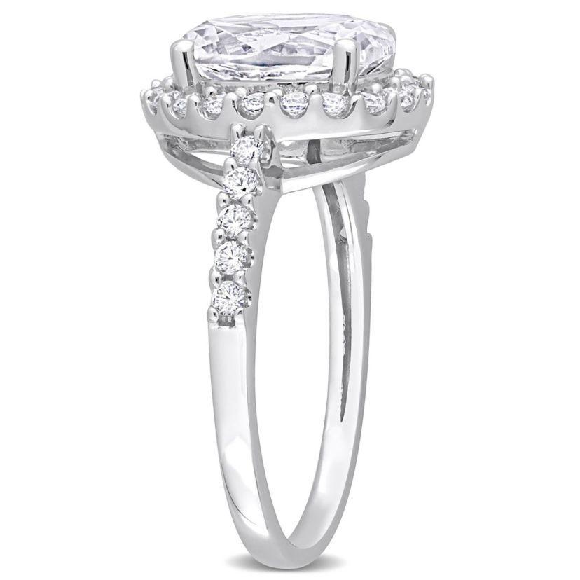 Lab Created Created White Sapphire Halo Ring in 10K White Gold