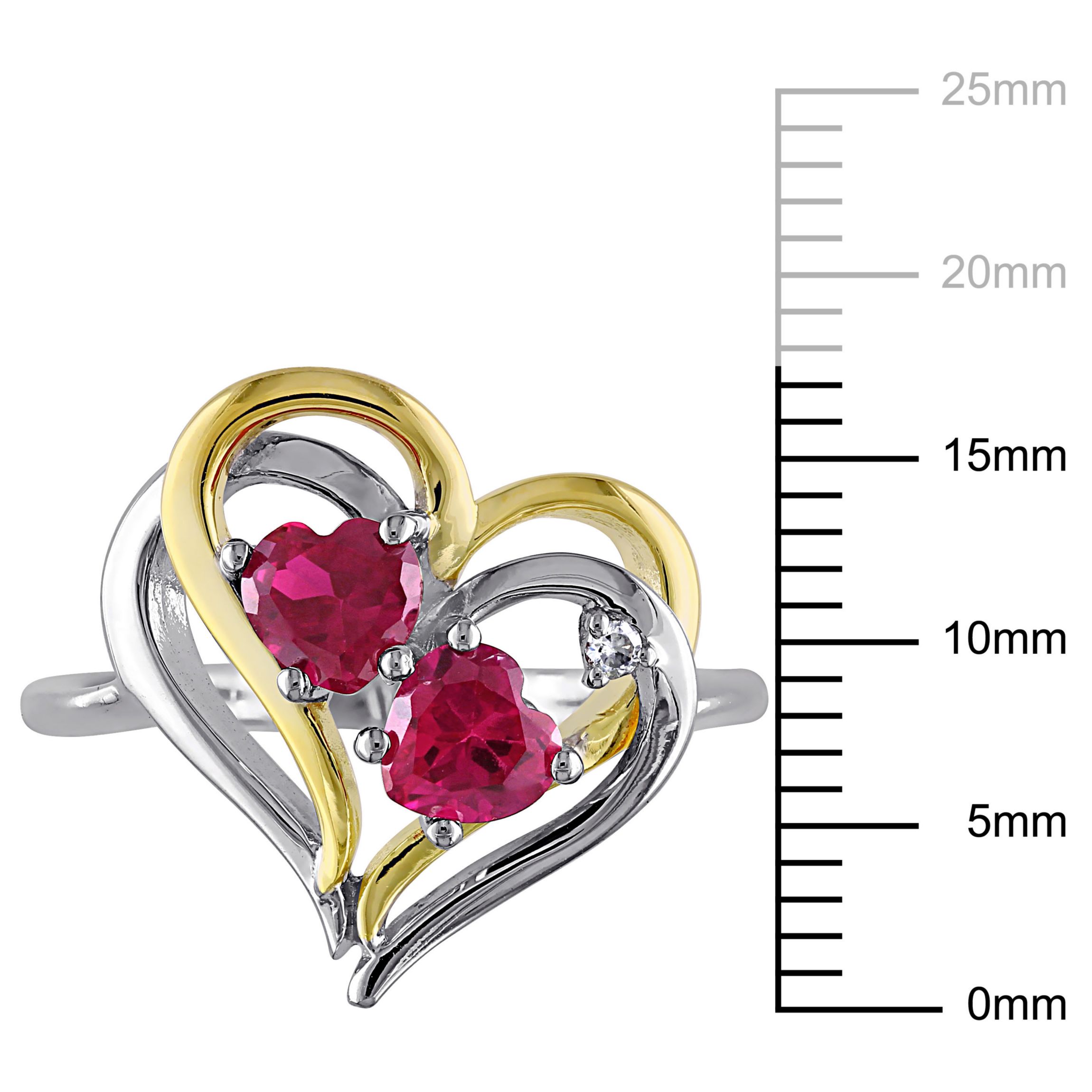 Lab Created Created Ruby and Diamond Accent Double Heart Ring in 2-Tone  Sterling Silver
