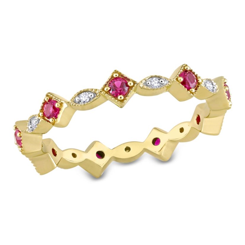 Lab Created Created Ruby and Diamond Accent Eternity Ring in 10K Yellow Gold