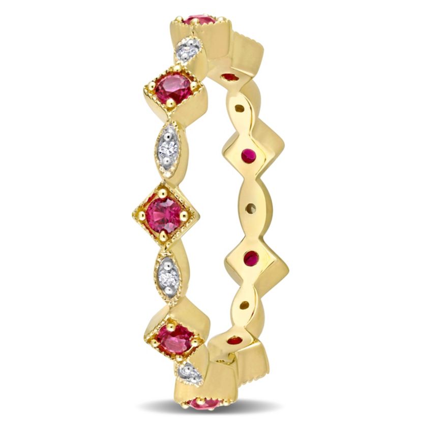Lab Created Created Ruby and Diamond Accent Eternity Ring in 10K Yellow Gold