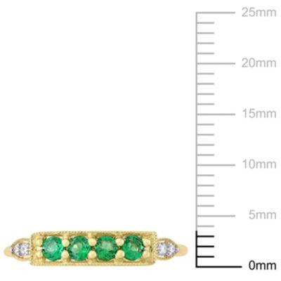 Lab Created Emerald and Diamond Accent Bar Ring 10K Yellow Gold