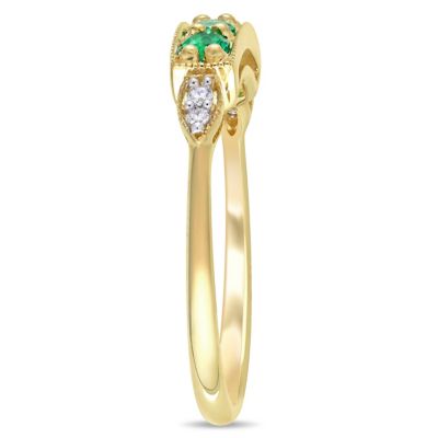 Lab Created Emerald and Diamond Accent Bar Ring 10K Yellow Gold