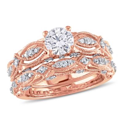 Belk & Co Lab Created Created White Sapphire and 1/10 ct. t.w. Diamond Bridal Ring set in 10K Rose Gold -  540042611769822