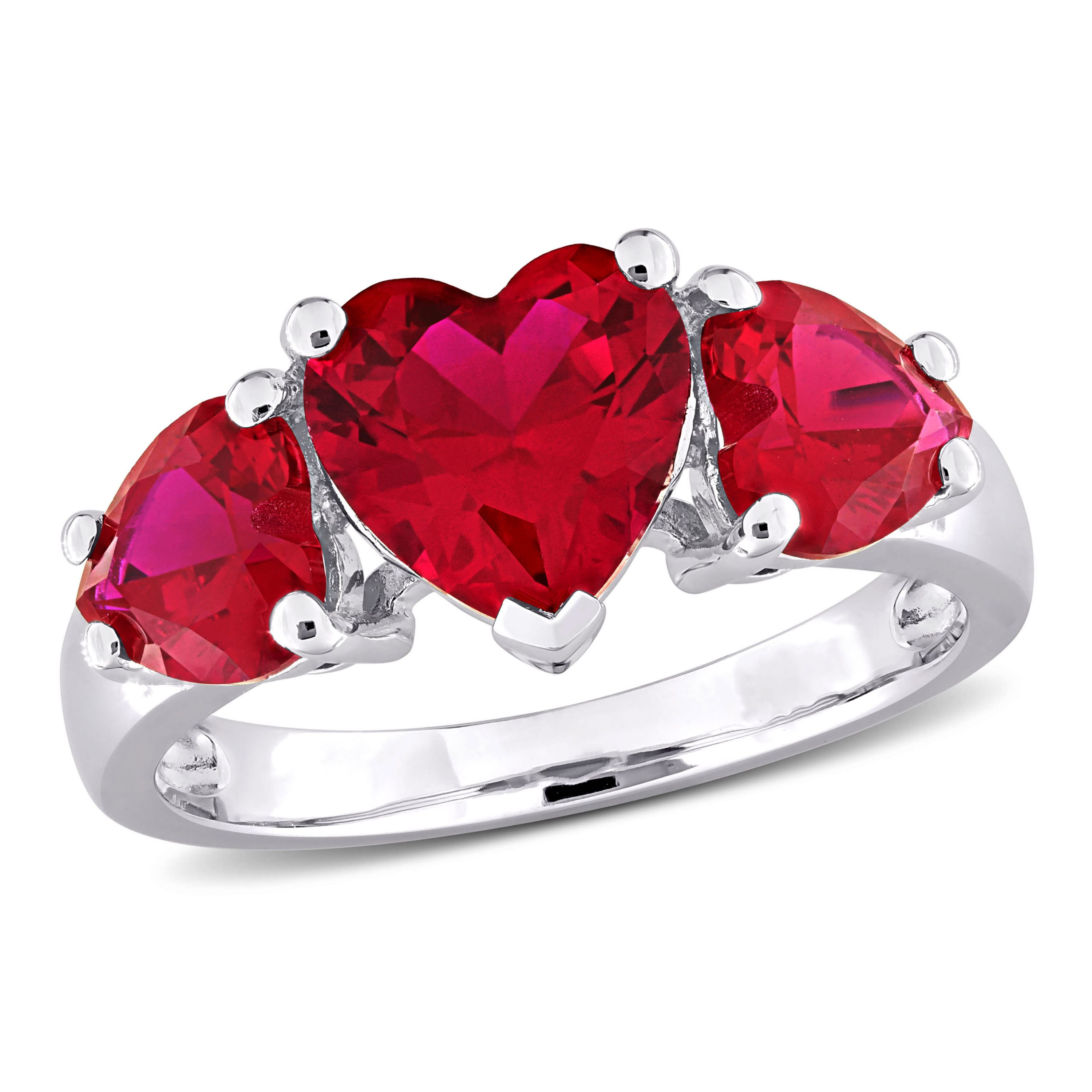 Lab Created Created Ruby 3-Stone Heart Ring in Sterling Silver
