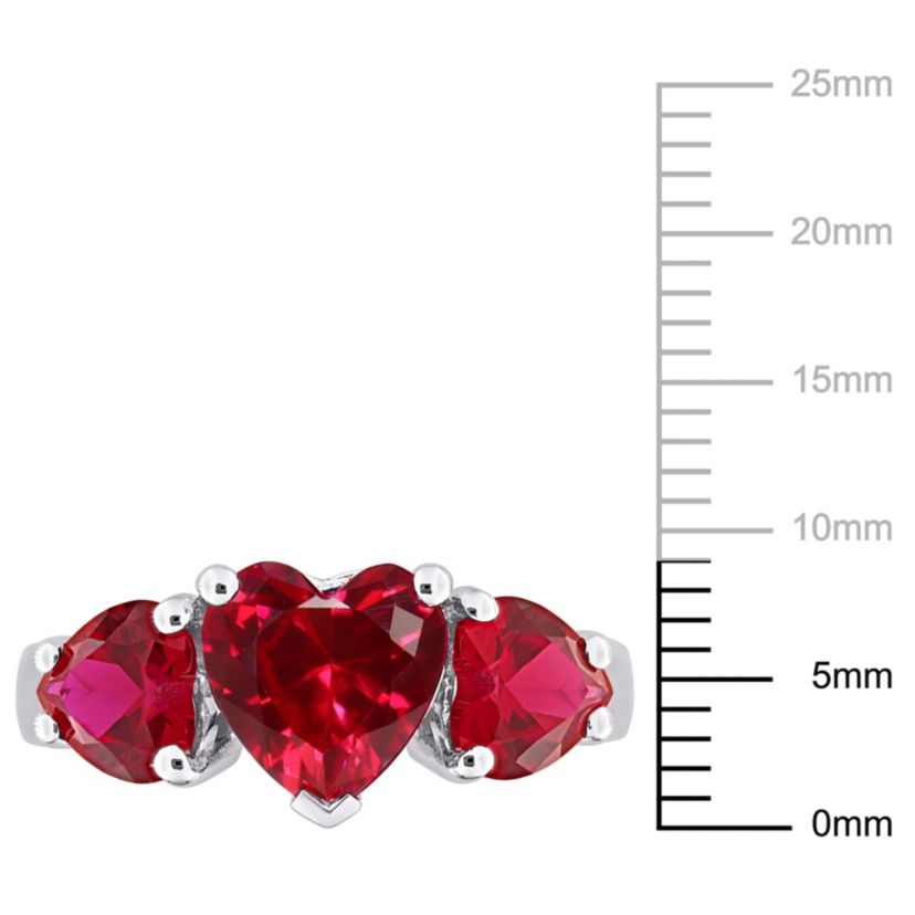 Lab Created Created Ruby 3-Stone Heart Ring in Sterling Silver