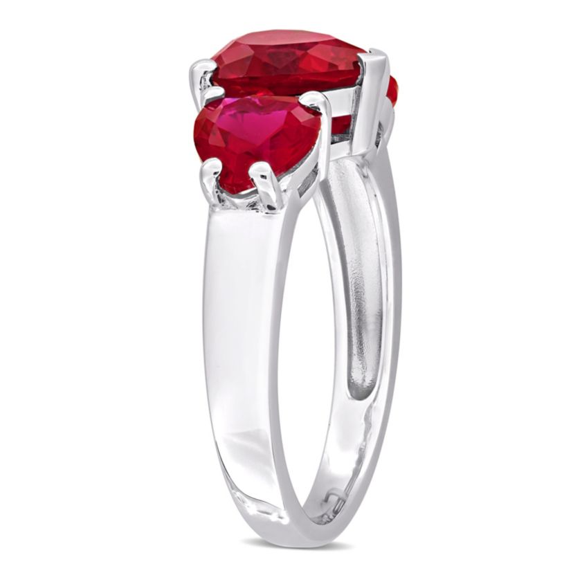 Lab Created Created Ruby 3-Stone Heart Ring in Sterling Silver