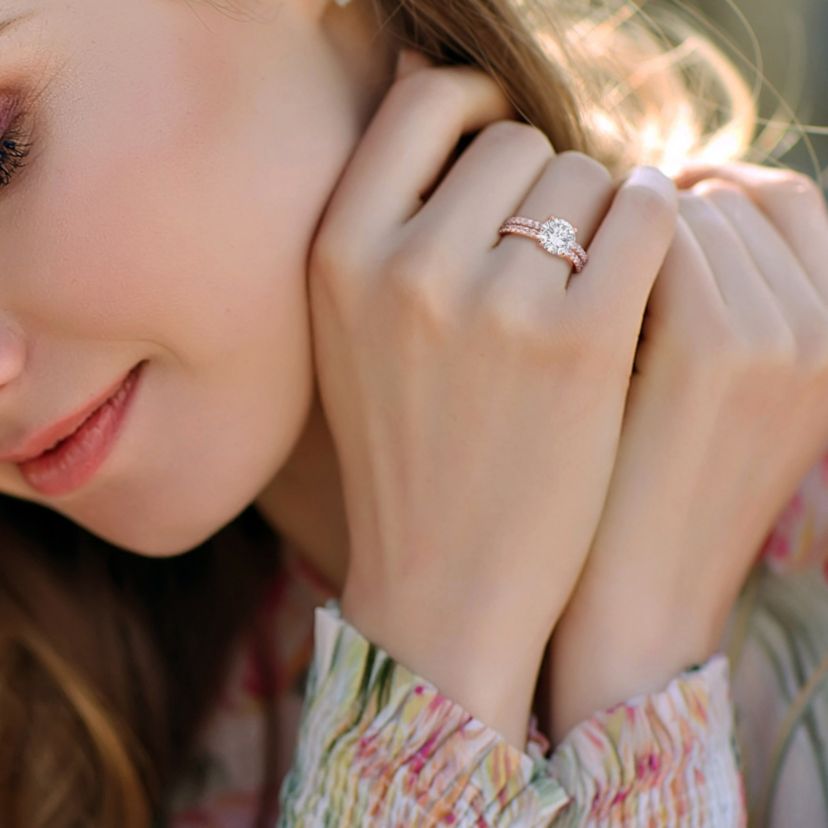 Lab Created Created White Sapphire Bridal Ring Set in 10K Rose Gold