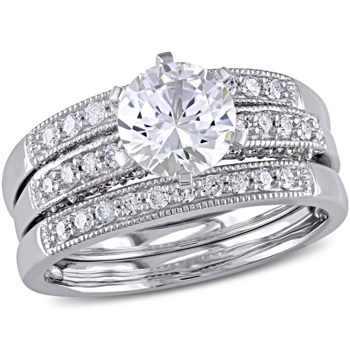 Lab Created Created White Sapphire and 2/5 ct. t.w. Diamond Bridal Ring Set in 10K White Gold