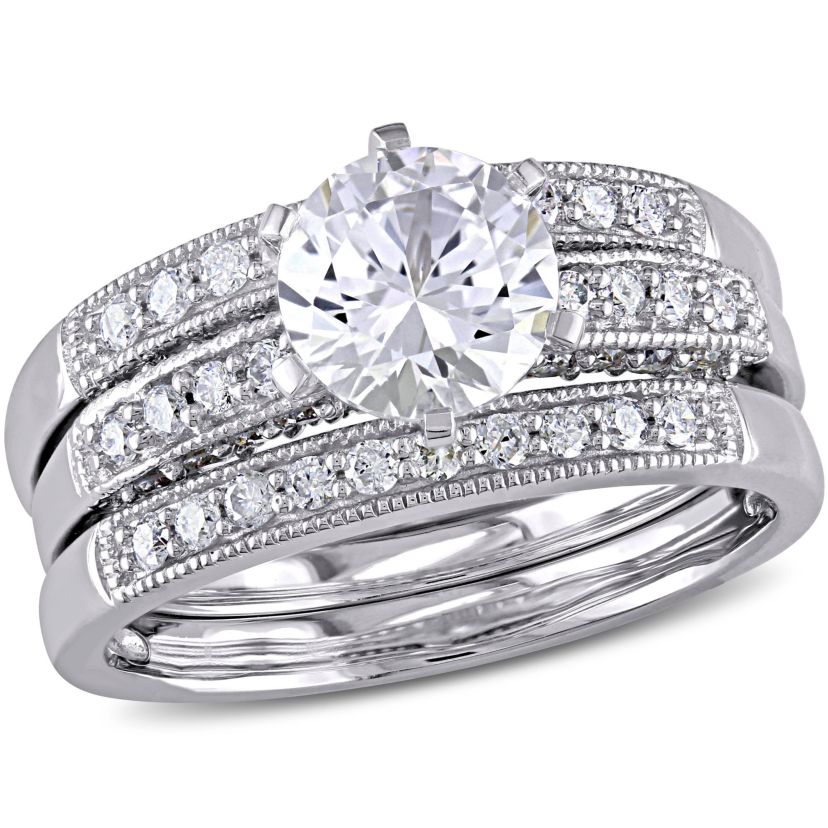 Lab Created Created White Sapphire and 2/5 ct. t.w. Diamond Bridal Ring Set in 10K White Gold