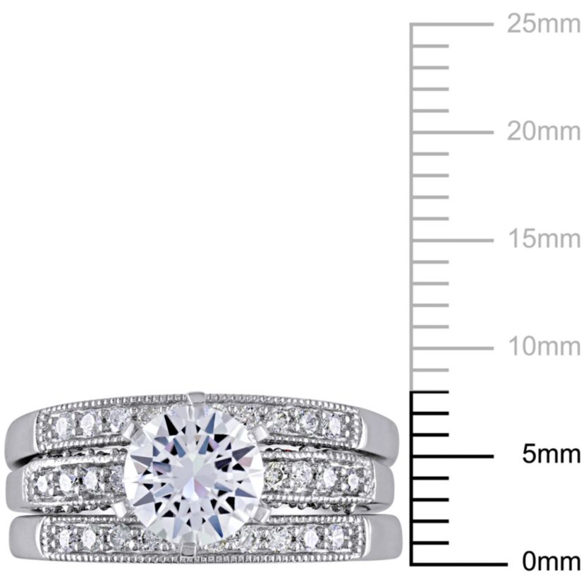 Lab Created Created White Sapphire and 2/5 ct. t.w. Diamond Bridal Ring Set in 10K White Gold